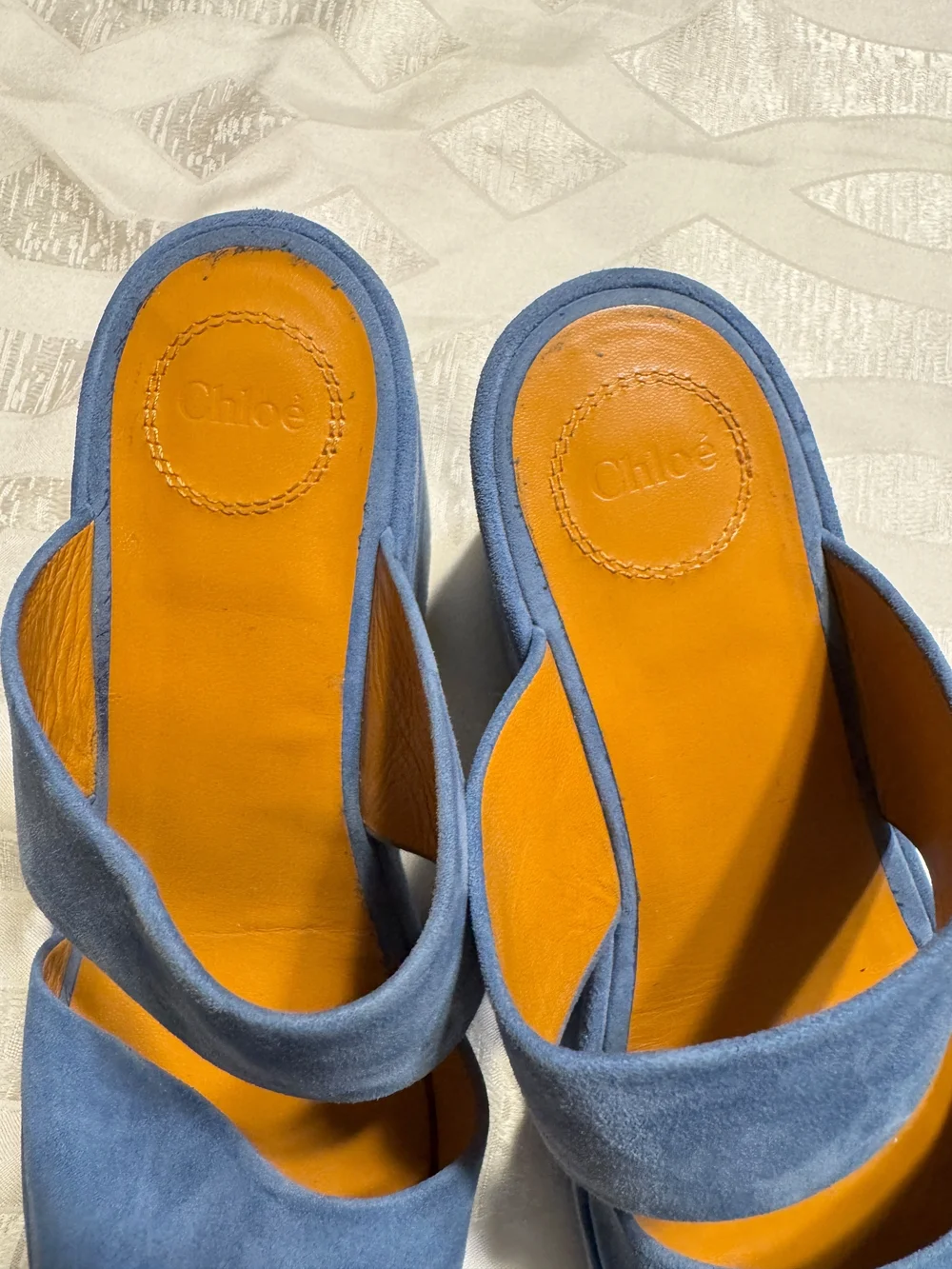 Chloe Blue Suede Platform Mule Sandals